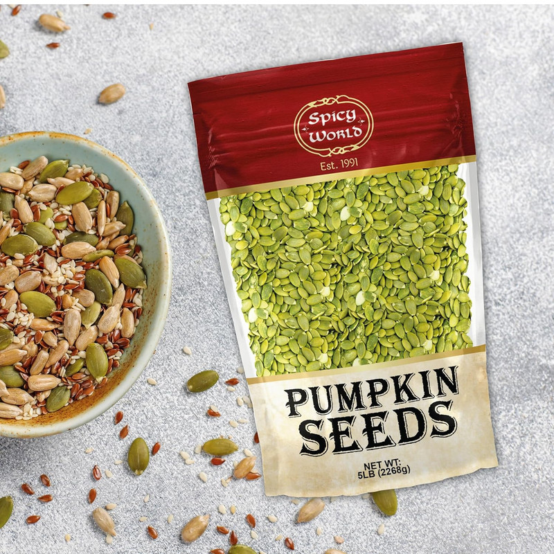Raw Pumpkin Seeds 5 LB Jumbo Bag - Shelled, AAA Grade, Unsalted, Dry, Vegan, Bul gallery