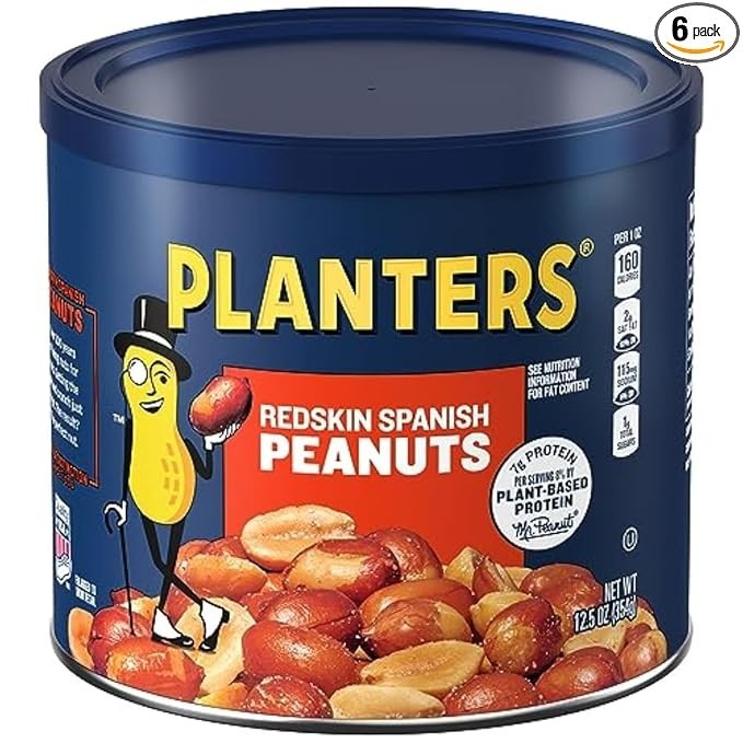 Redskin Spanish Peanuts, Roasted Salted Peanuts 12.5 oz Jars (Pack of 6)