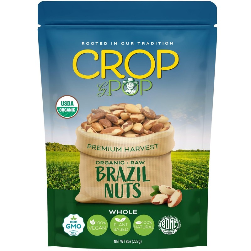 CROP BY POP - Organic Raw Brazil Nuts (8oz - 1 Pack) Packed Fresh in 8 Ounce