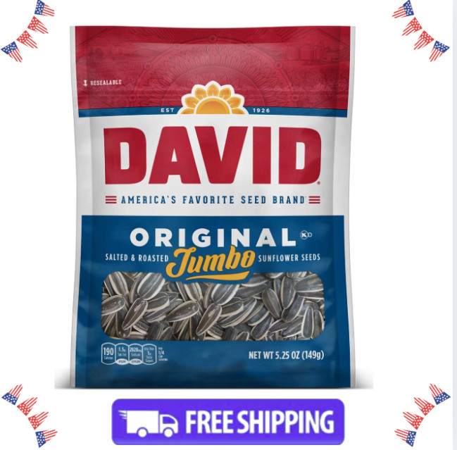 DAVID Roasted and Salted Original Jumbo Sunflower Seeds, 5.25 oz