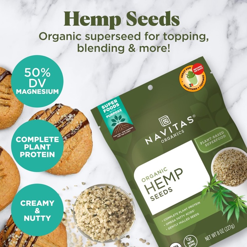 Navitas Organics Hemp Seeds – For Smoothies, Salads, Dips, Baked Goods & More –
