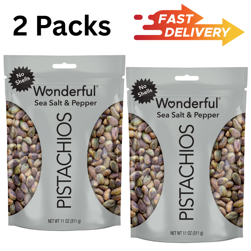 Wonderful Pistachios No Shells Sea Salt & Pepper Nuts, 11oz Bag (Pack of 2)