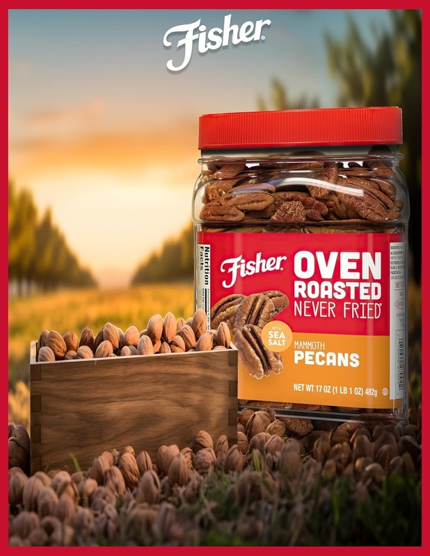 Fisher Oven Roasted Never Fried Mammoth Pecans, 17 Ounces, Heart Healthy Snacks. gallery