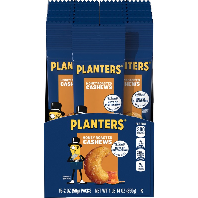 Deluxe Honey Roasted Whole Cashews Plant Based Protein 2 oz Bags pack of 15) gallery