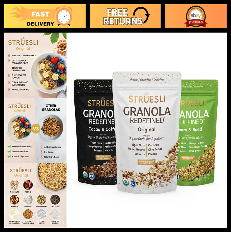 Organic Granola Variety Pack – Gluten Free, Keto & Paleo Snacks, 3 Flavors, 9 Oz