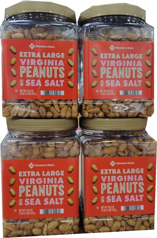 Lot of 4 Member’s Mark Extra Large Virginia Peanuts with Sea Salt 34.5 Ounce Tub