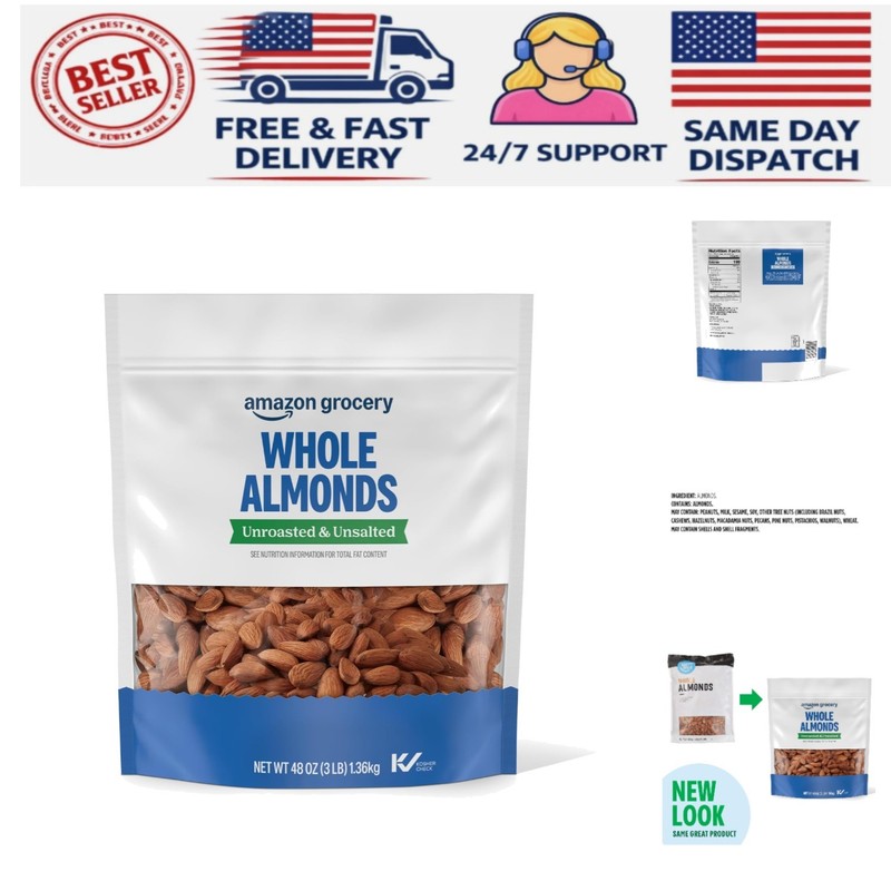 Delicious Whole Almonds 48 Oz - Unroasted, Unsalted - Kosher & Quality Assured