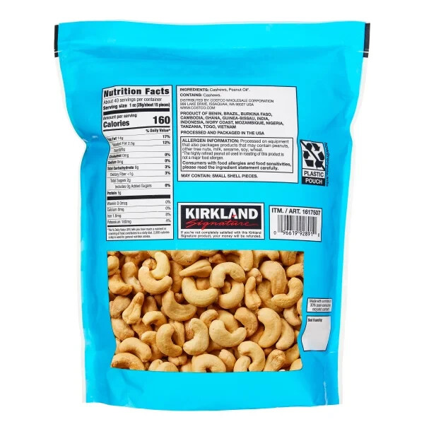 Kirkland Signature Fancy Whole Cashews, Unsalted, 2.5 lbs gallery