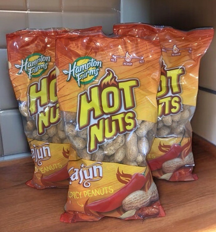 Hampton Farms Hot Nuts Cajun Spicy Peanuts, (Lot Of 3) 10 oz. Exp 10/15/25