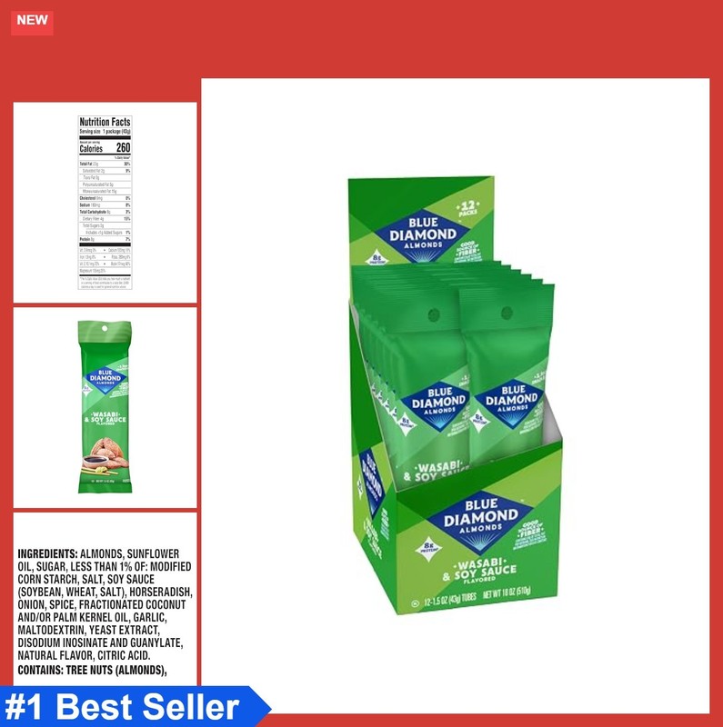 Wasabi Soy Flavored Almonds 1.5 oz Single Serve Bags 12 Pack Snack Nuts