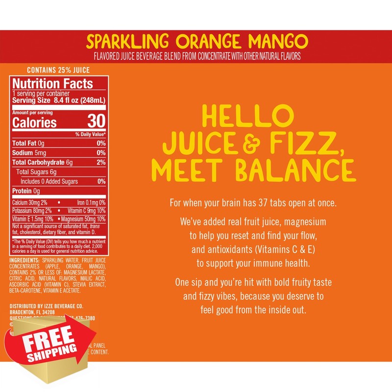 IZZE Orange Mango + Black Cherry Apple Mango 8.4 FL OZ 24 Cans gallery