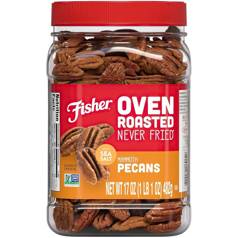 Fisher Oven Roasted Never Fried Mammoth Pecans, 17 Ounces, Heart Healthy Snacks.