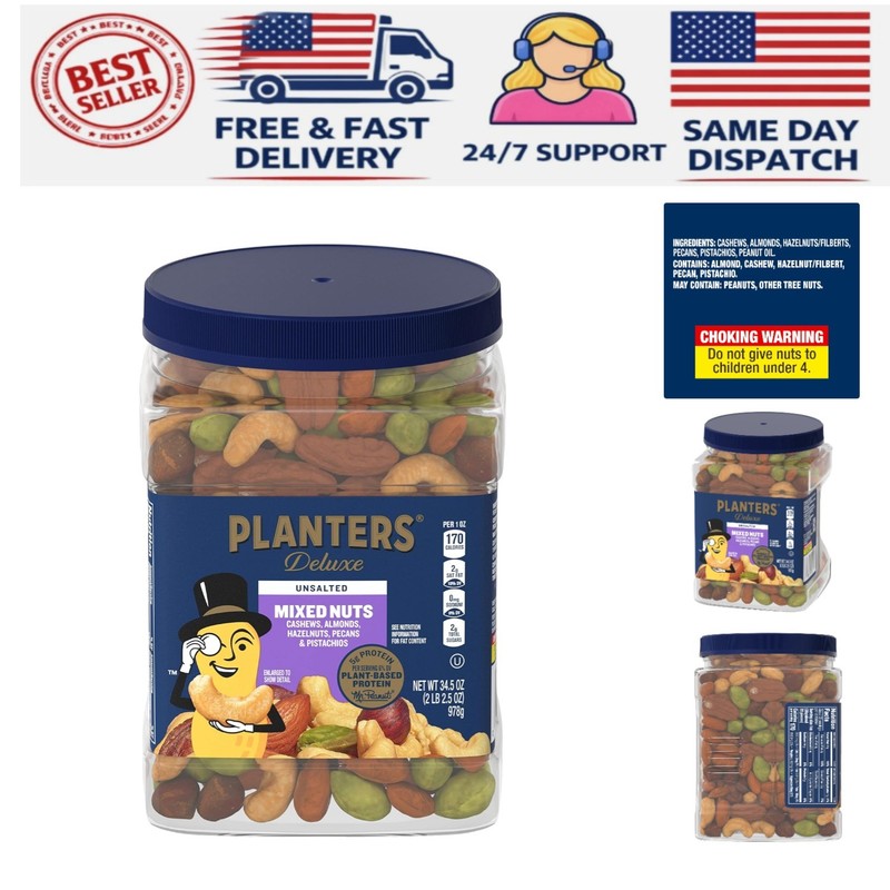 Resealable 34.5 oz Gourmet Unsalted Mixed Nuts – Perfect for Snacking & Gifting