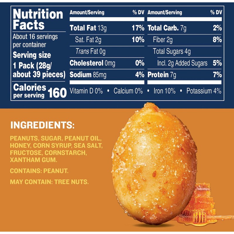 Honey Roasted Peanuts, Party Snacks, Plant-Based Protein, 16 Oz Jar gallery