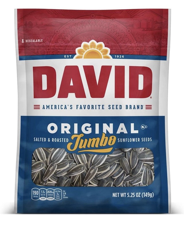 DAVID Roasted and Salted Original Jumbo Sunflower Seeds, 5.25 oz Keto Safe Fresh