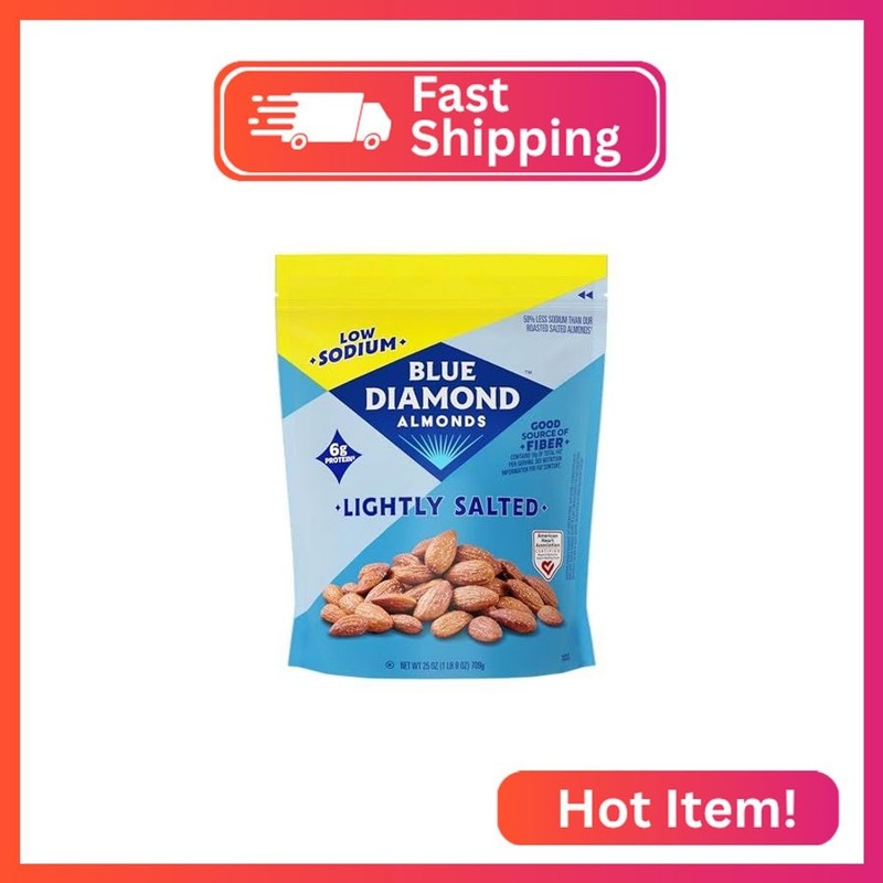 Blue Diamond Almonds, Low Sodium Lightly Salted Snack Nuts, Plant-Based Protein