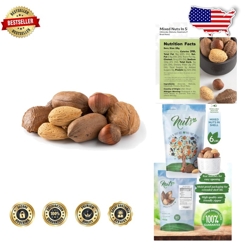 6Lb Mixed Nuts In Shell – Almond, Walnut, Pecan, Hazelnut, Raw