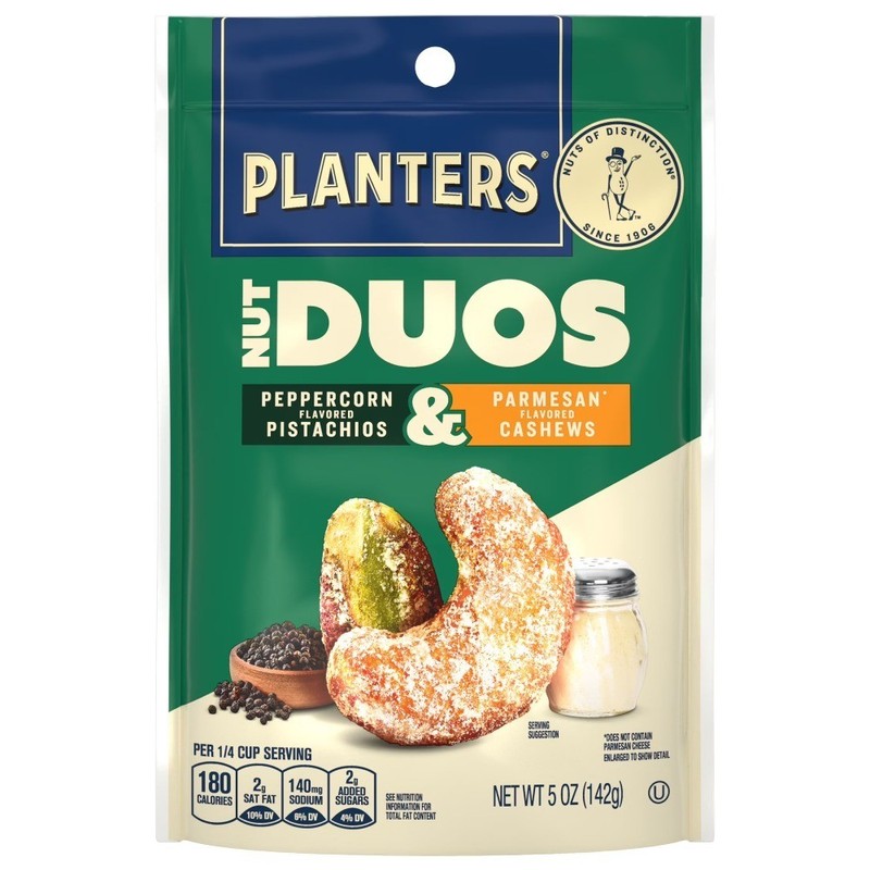 Nut Duos Peppercorn Pistachio and Parmesan Flavored Cashew, 5 oz Resealable Bag gallery