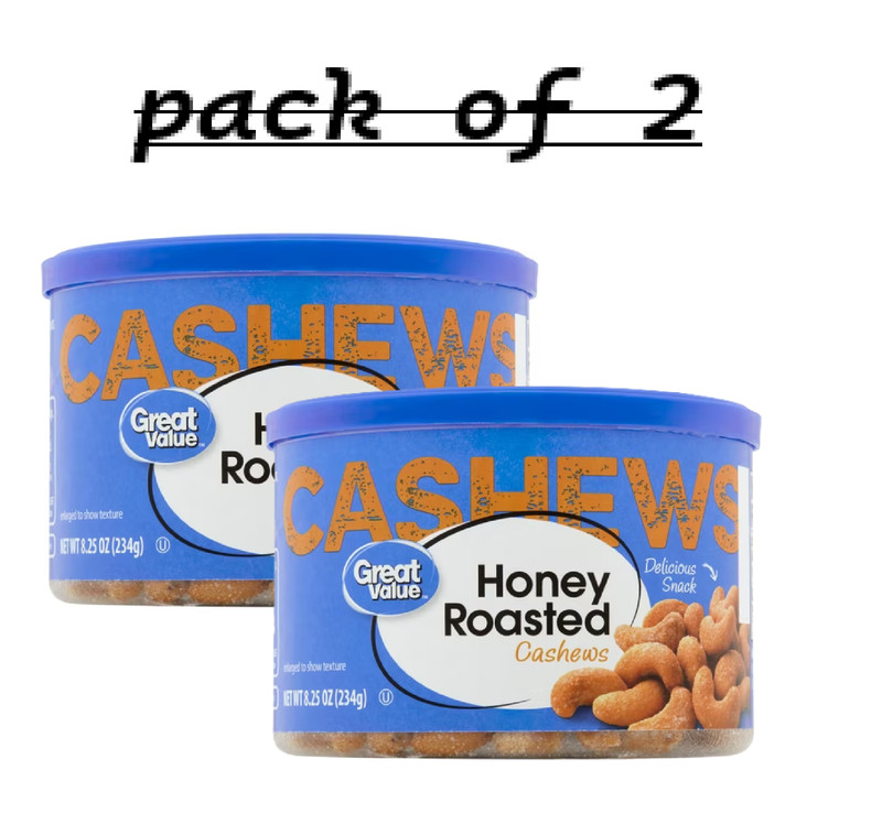 2 pack Great Value Honey Roasted Cashews, 8.25 oz