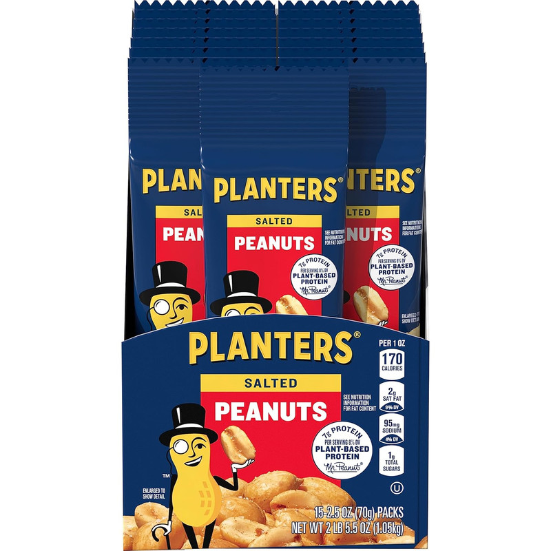 PLANTERS Salted Peanuts, 2.5 Oz, 15-Pack, Snack Nuts