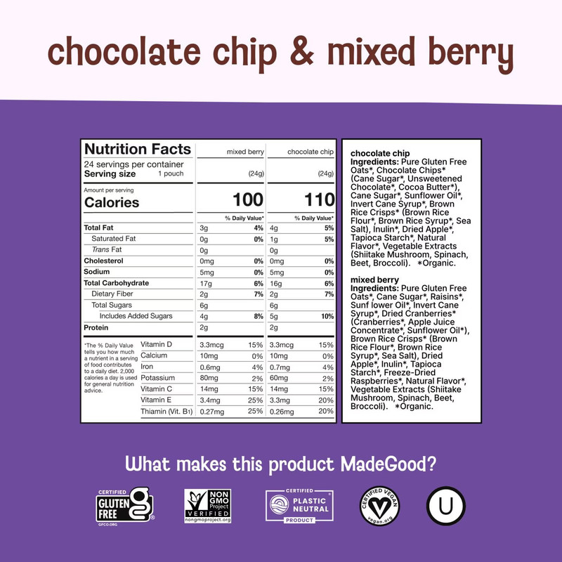 MadeGood Mixed Berry & Chocolate Chip Granola Minis 24 Pack gallery