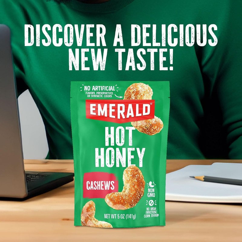 Emerald Nuts Hot Honey Cashews 5oz Resealable Bag Non GMO gallery