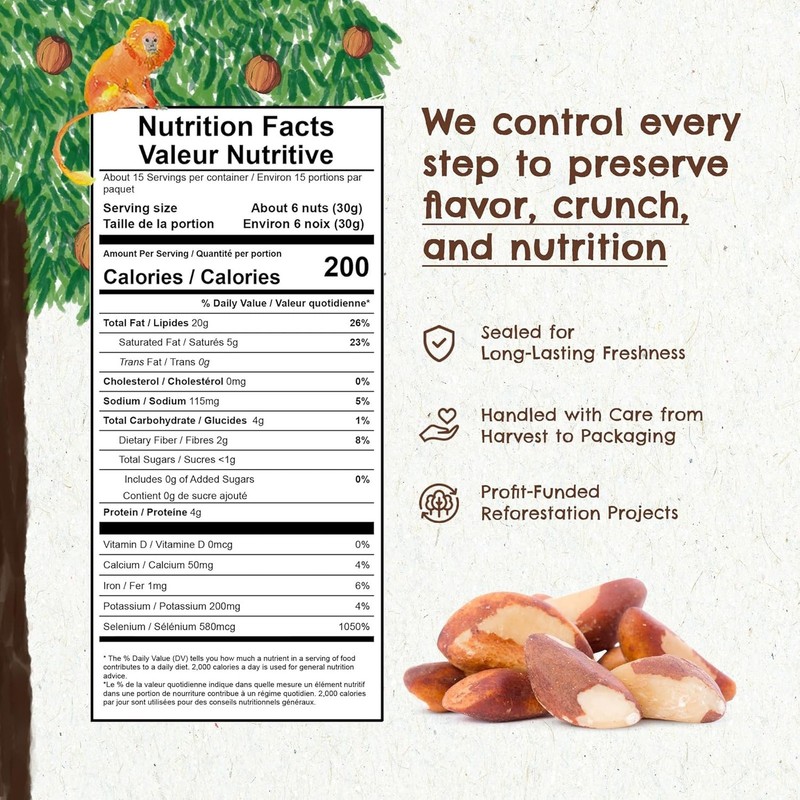 Organic Brazil Nuts, Roasted with Himalayan Salt, 15oz, Kosher, Vegan gallery