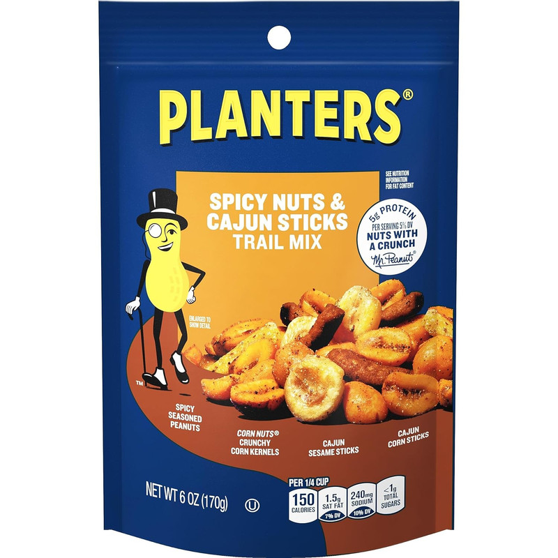 PLANTERS Spicy Nuts & Cajun Sticks Trail Mix- Mixed Nuts Trail Mix Snack Packs,