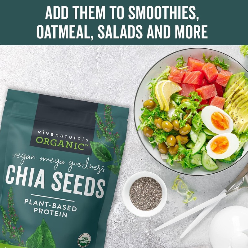 Viva Naturals Organic Chia Seeds, 2 lb, 32 Oz – Plant-Based Omega-3 and Vegan gallery