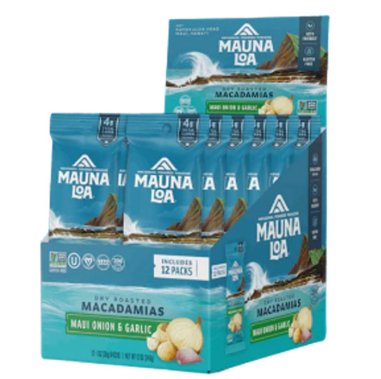 MAUNA LOA MACADAMIA NUTS Garlic & Onion Flavor Snack Mac Mini Pouches (12 pack)