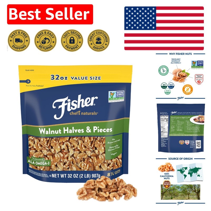 2 lb Resealable Bag of Unsalted Walnut Halves – Perfect Protein for Baking
