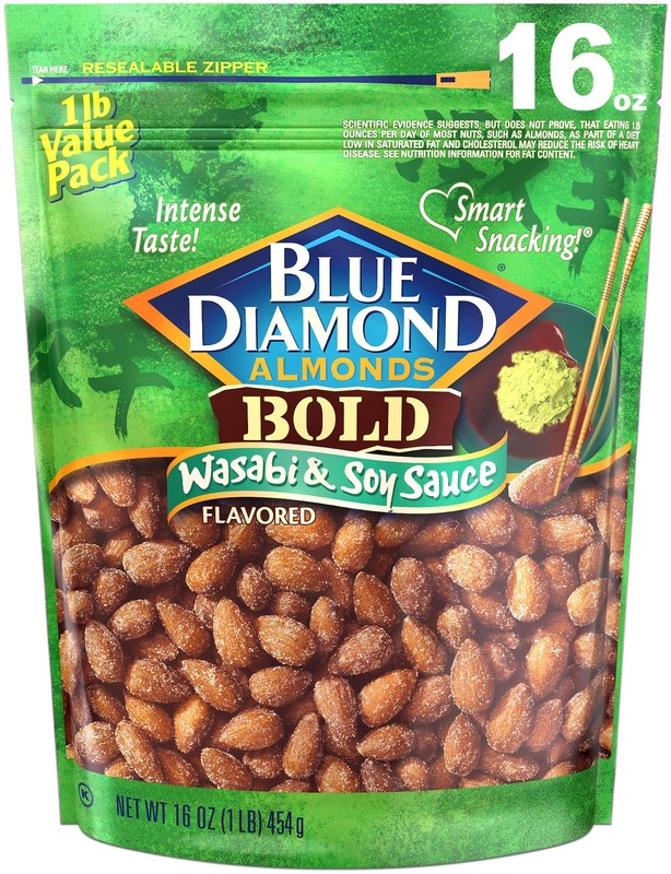 Blue Diamond Almonds Wasabi & Soy Sauce Flavored Snack Nuts 16oz Resealable …