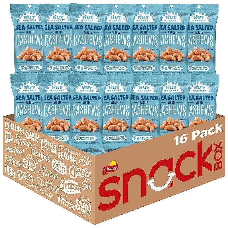 Sea Salted Whole Cashews 2.25 Ounce Pack of 16 Fresh Healthy Snack Natural Nuts