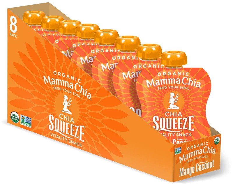 Mamma Chia Organic Chia Squeeze 3.5 Ounce Mango Coconut 8 Pack Snacks