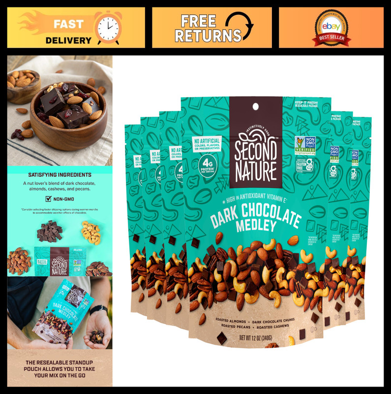 Dark Chocolate Nut Trail Mix – 12 oz Resealable Pouch (Pack of 6) – Gluten-Free