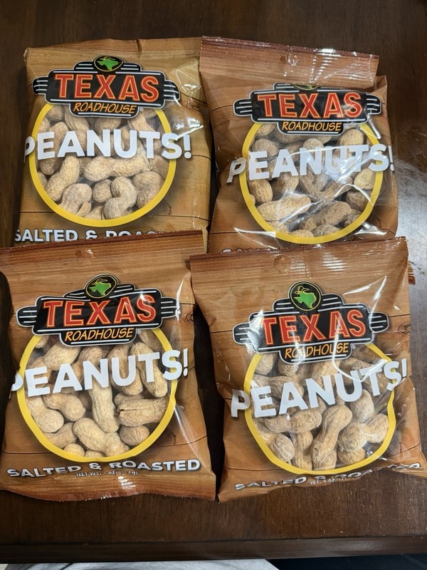 LOT OF 4- TEXAS ROADHOUSE Salted & Roasted Peanuts (4oz Bags)