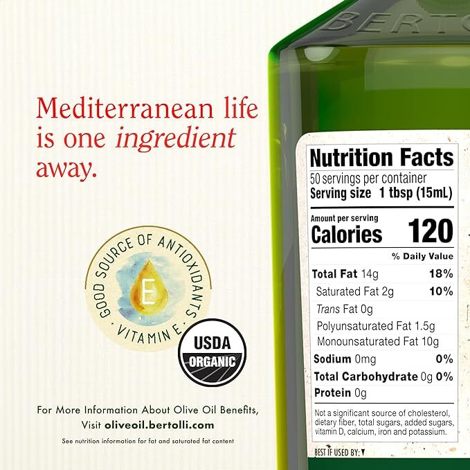 BERTOLLI Organic Extra Virgin OLIVE OIL 25.36 fl oz bottle (case pack of 6) gallery