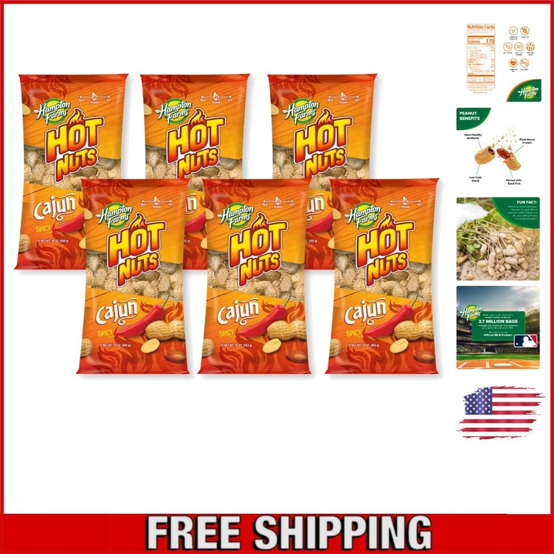 6 Pack - Hampton Farms Cajun In-Shell Peanuts