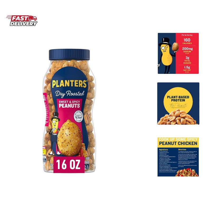 Sweet and Spicy Peanuts, Plant-Based Protein, Sweet & Spicy Party Snacks, Pea...