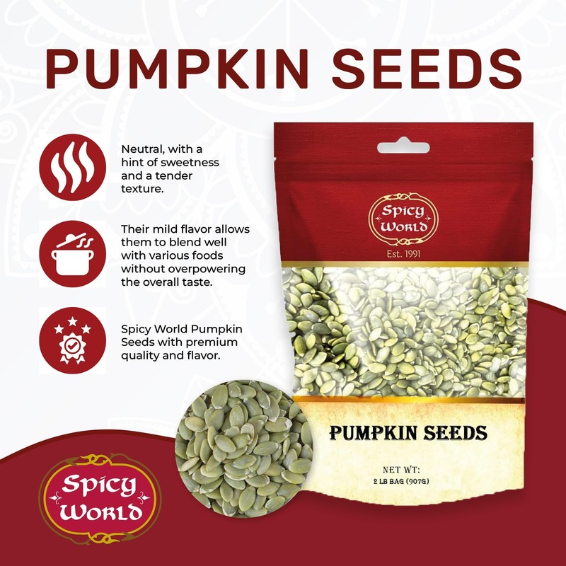 Raw Pumpkin Seeds 2 LB Bag - Shelled, AAA Grade, Unsalted, Dry, Vegan, Bulk Bag gallery