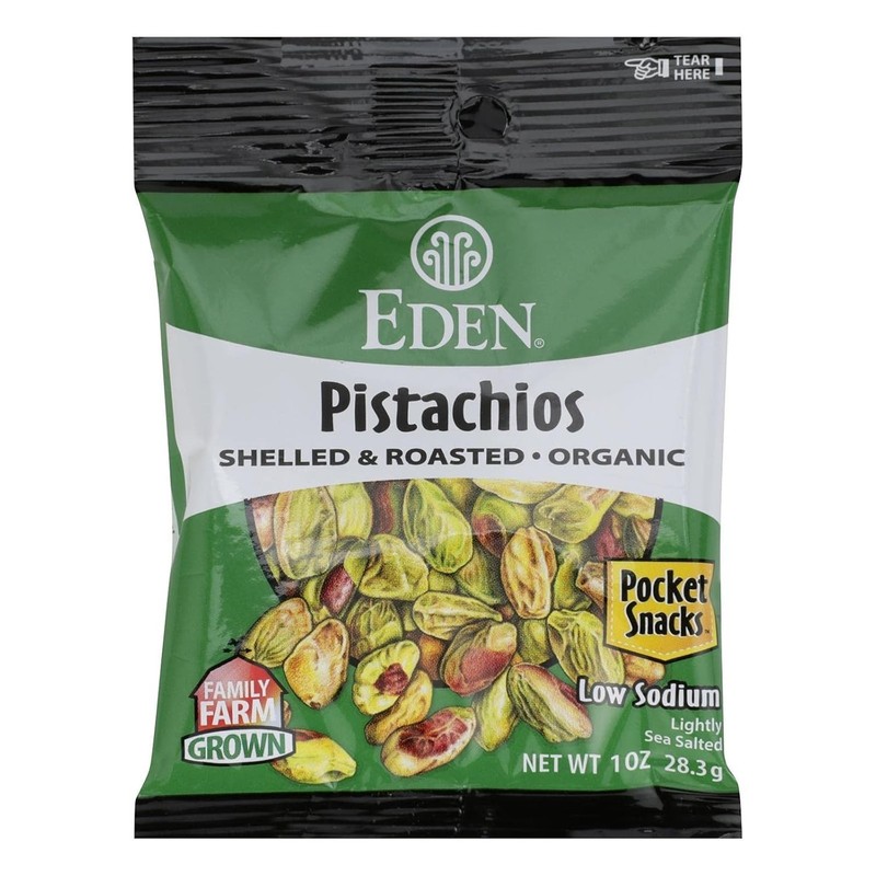 Eden Foods Organic Pocket Snacks Pistachios Shelled and Dry Roasted 1 oz(Pack 1)