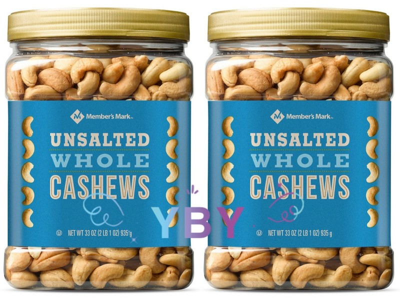 2 Packs Member’s Mark Unsalted Whole Cashews 33 oz Each Pack