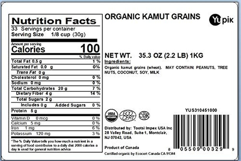 Organic Kamut Grains, 2.2 Lb (35.2 Oz), Non-Gmo, Vegan, Kosher, Raw Whole Grains gallery