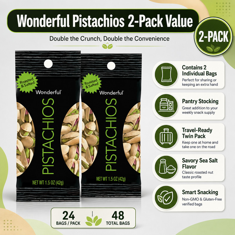 2 Pack Wonderful In-Shell Pistachio Nuts, 1.5 oz, 24-count