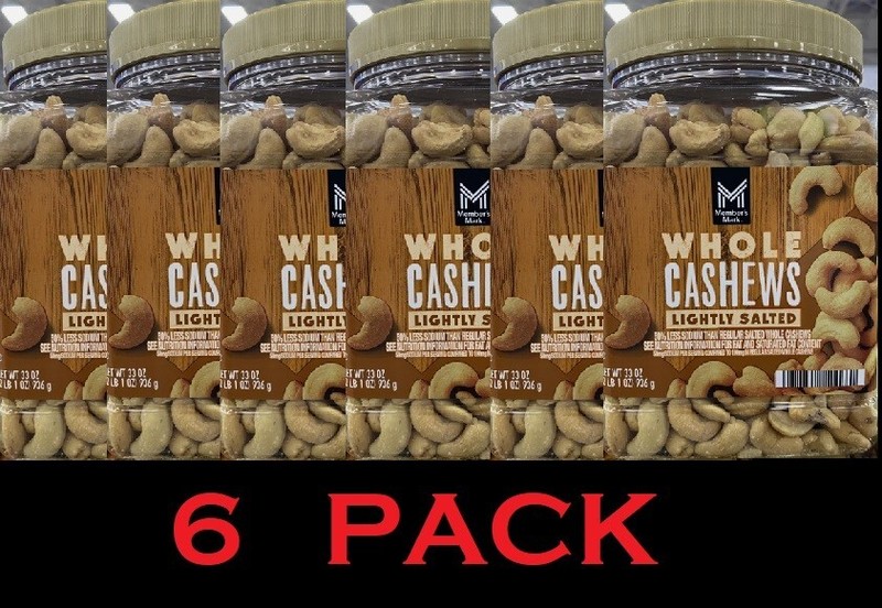 Member’s Mark WHOLE CASHEWS Lightly Salted 33 oz Tub – 6 PACK