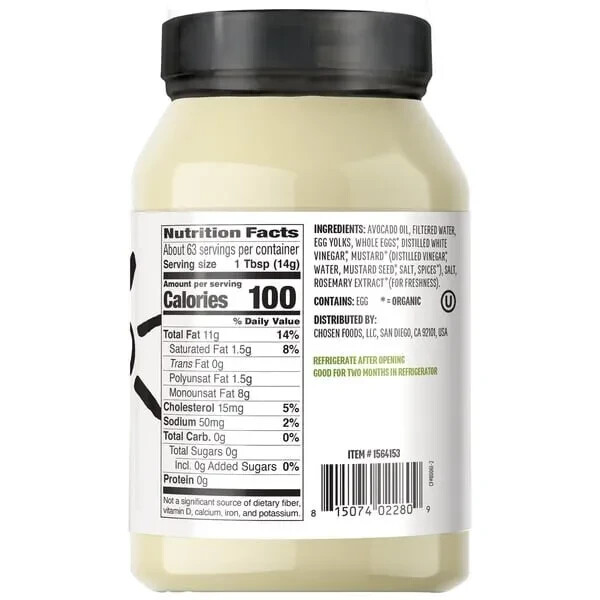2 Jars Chosen Foods Mayo Real Mayonnaise With Avocado Oil 32 oz Each gallery