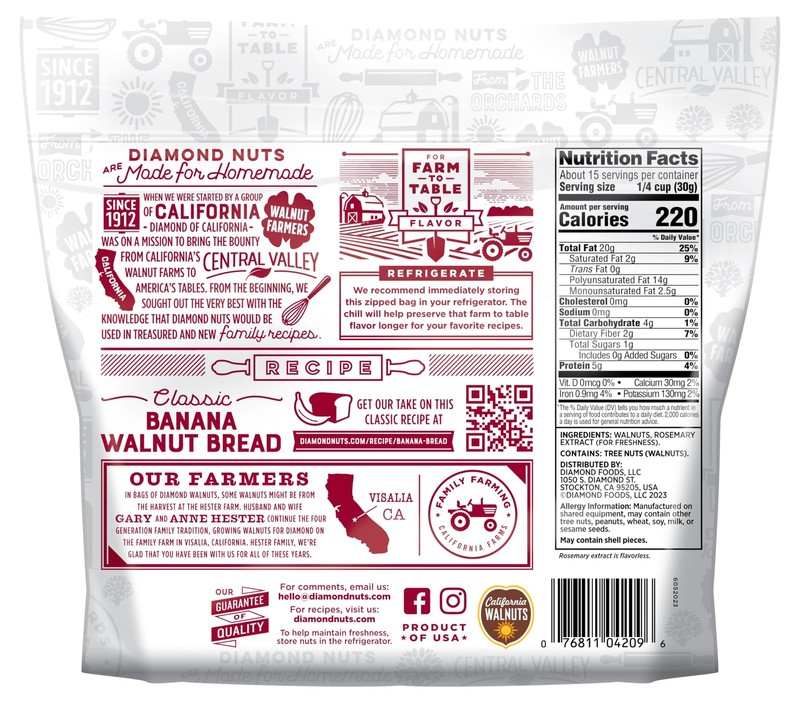 Diamond of California Shelled Walnuts 16 oz 1 Count (Pack 1), Natural gallery