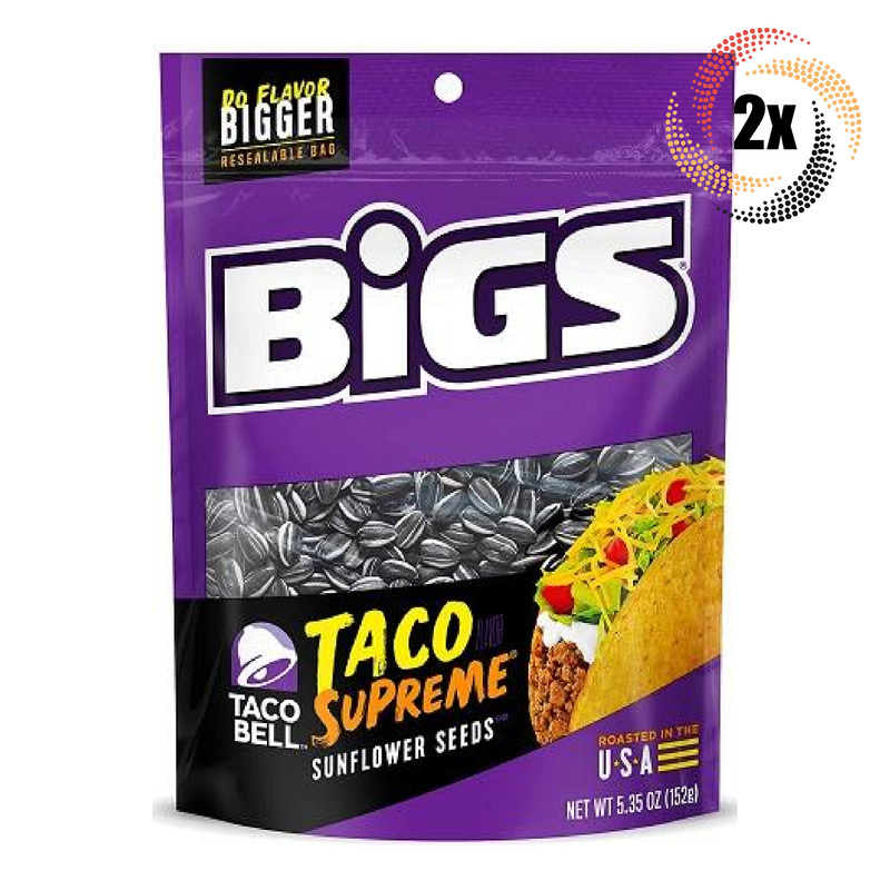 2x Bags Bigs Taco Bell Taco Supreme Sunflower Seeds Bags 5.35oz Do Flavor Bigger