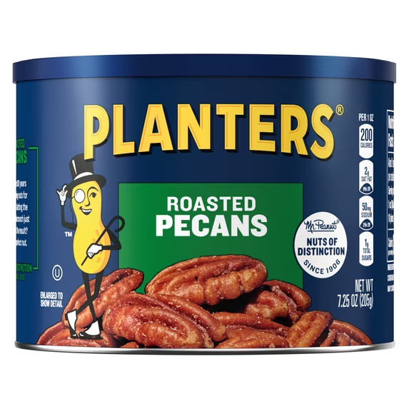 PLANTERS Roasted Pecan Nuts, Party Snacks, Plant Based Protein, 7.25 oz Steel Ca
