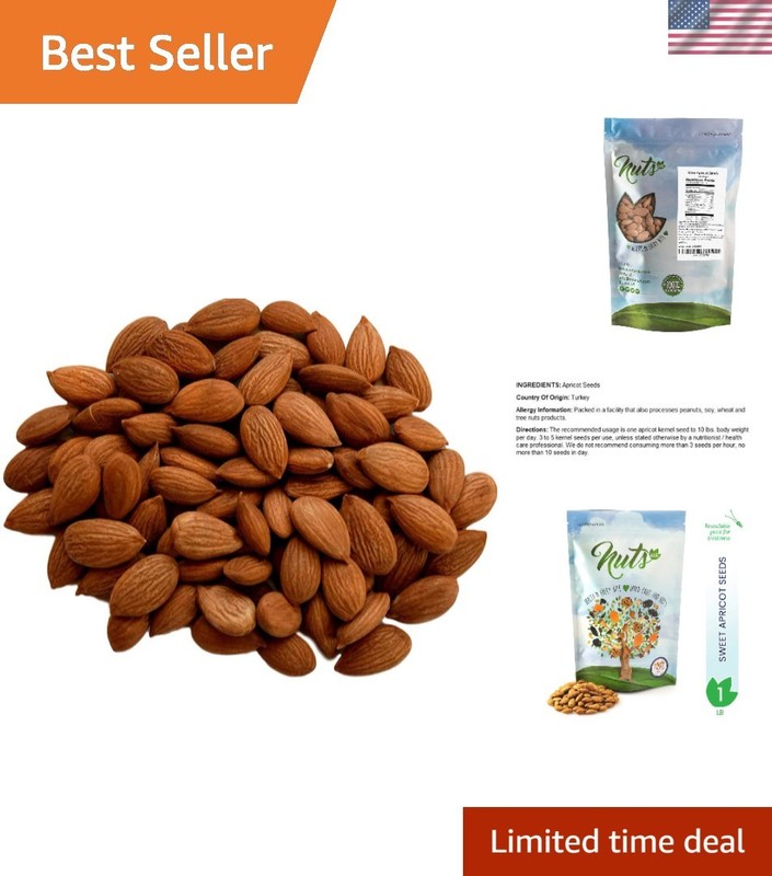 Sweet Raw Apricot Kernels - Unpasteurized, Non-GMO Treat in Resealable Bag 1LB